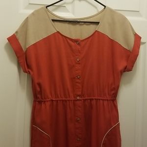 Burnt orange and Cream Polagram Dress with Pockets